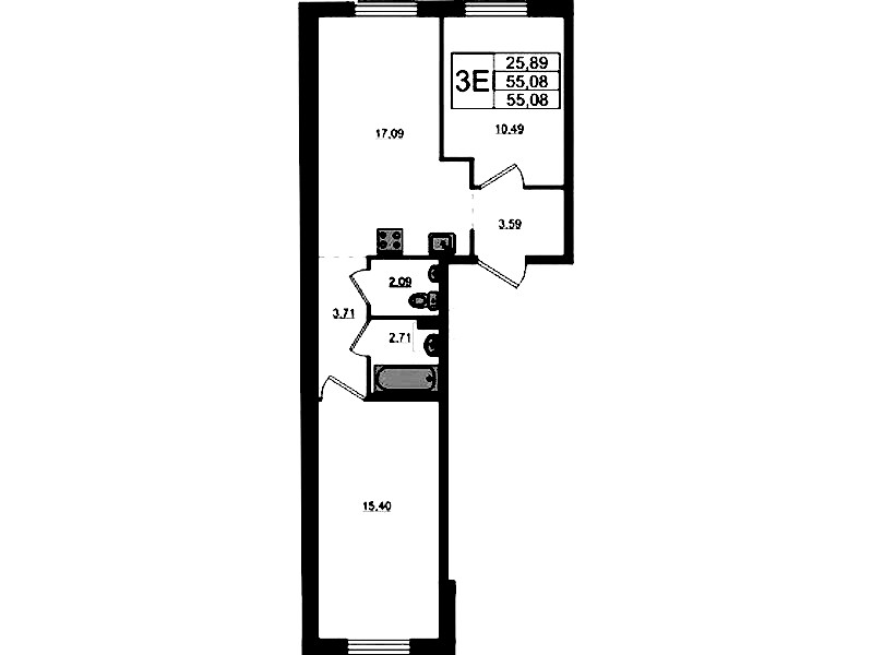 2-комнатная квартира 55.08 м², 3/17 эт., ЖК «Стороны Света 2»